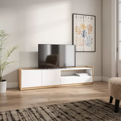 Mueble TV claro | Blanco y roble | 207x50x37cm