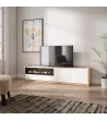 Mueble TV con chimenea eléctrica claro | blanco y roble