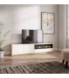 Mueble TV con chimenea eléctrica claro | blanco y roble