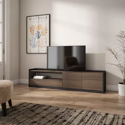 Meuble TV | chêne foncé et noir | 207x50x37cm