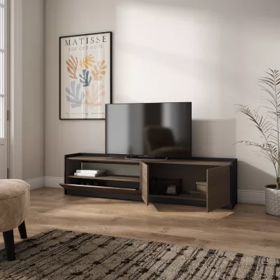 Meuble TV | chêne foncé et noir | 207x50x37cm