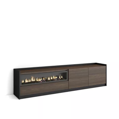 Mueble TV con chimenea eléctrica | Roble oscuro y negro