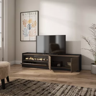 Mueble TV con chimenea eléctrica | Roble oscuro y negro