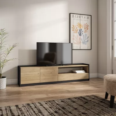 Mueble TV | Roble y negro | 207x50x37cm