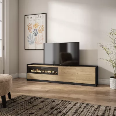 Mueble TV con chimenea eléctrica | roble y negro