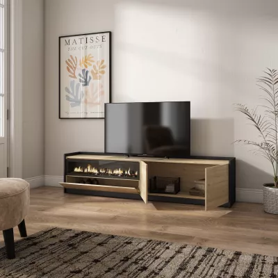Mueble TV con chimenea eléctrica | roble y negro