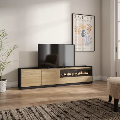 Mueble TV con chimenea eléctrica | roble y negro