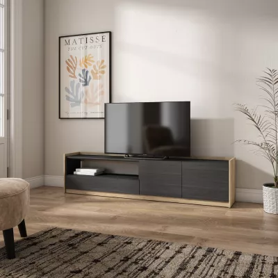 Mueble TV | Negro y roble | 207x50x37cm