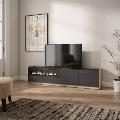 Mueble TV con chimenea eléctrica | Negro y roble