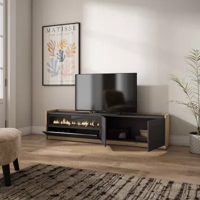 Meuble TV avec cheminée électrique | Noir et chêne