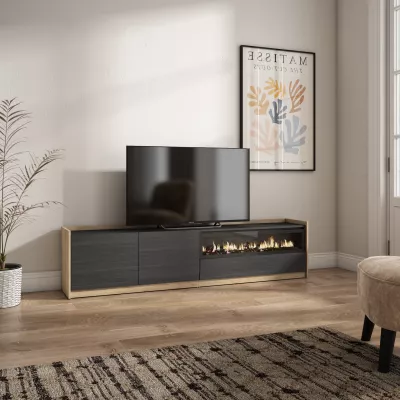 Meuble TV avec cheminée électrique | Noir et chêne