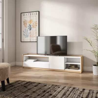 Meuble TV clair | Blanc et chêne | 207x50x37cm