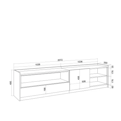 Meuble TV clair | Blanc et chêne | 207x50x37cm