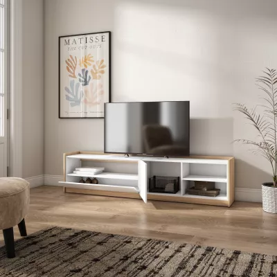 Meuble TV clair | Blanc et chêne | 207x50x37cm