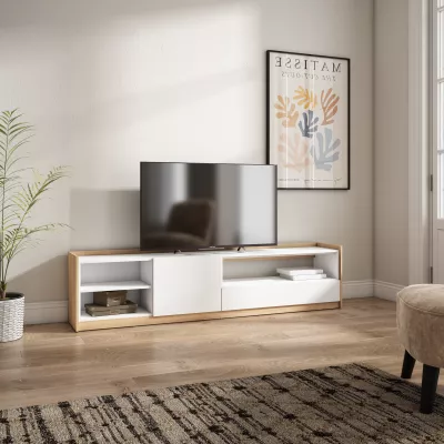 Meuble TV clair | Blanc et chêne | 207x50x37cm