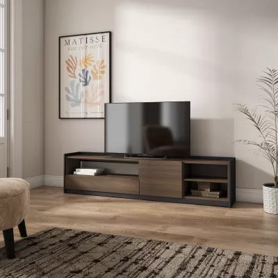 Mueble TV | Roble oscuro y Negro | 207x50x37cm