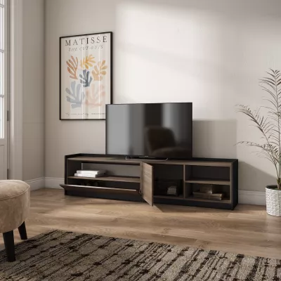 Mueble TV | Roble oscuro y Negro | 207x50x37cm