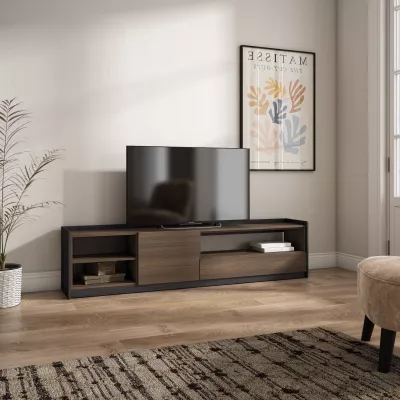 Mueble TV | Roble oscuro y Negro | 207x50x37cm