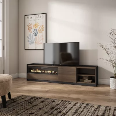 Mueble TV con chimenea eléctrica en | roble oscuro y negro