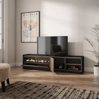 Mueble TV con chimenea eléctrica en | roble oscuro y negro