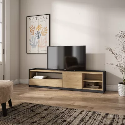 Mueble TV | Roble y negro | 207x50x37cm