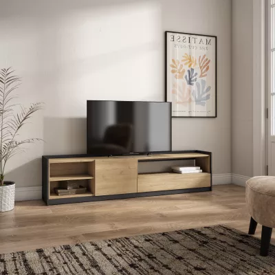 Mueble TV | Roble y negro | 207x50x37cm