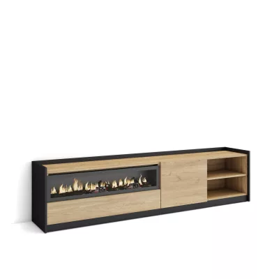 Mueble TV con chimenea eléctrica | roble y negro