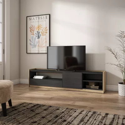 Mueble TV | Negro y roble | 207x50x37cm
