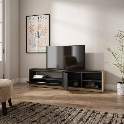Mueble TV | Negro y roble | 207x50x37cm