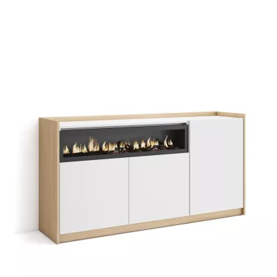 Aparador con chimenea eléctrica claro | Blanco y roble