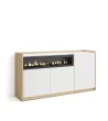 Aparador con chimenea eléctrica claro | Blanco y roble