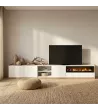 Meuble TV avec cheminée électrique clair | blanc et chêne