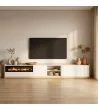 Meuble TV avec cheminée électrique clair | blanc et chêne