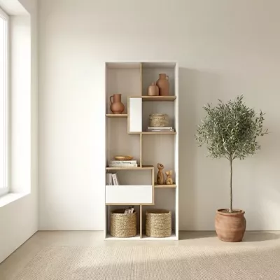 Librería estantería | Blanco y roble | 67x31x162cm