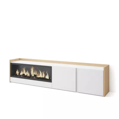 Mueble TV con chimenea eléctrica claro | blanco y roble