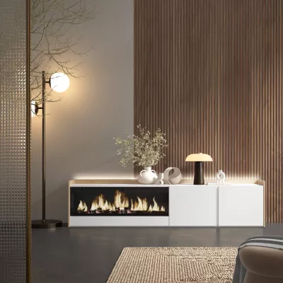 Meuble TV avec cheminée électrique et lumières LED