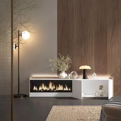 Mueble TV con chimenea eléctrica y luces LED