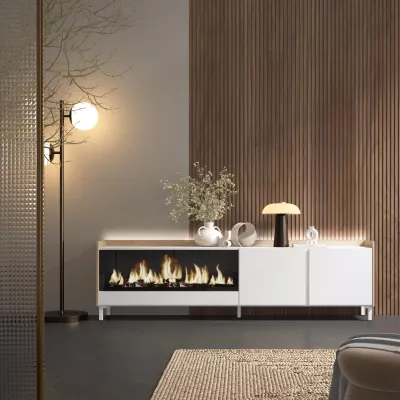 Mueble TV con chimenea eléctrica y luces LED estilo industrial
