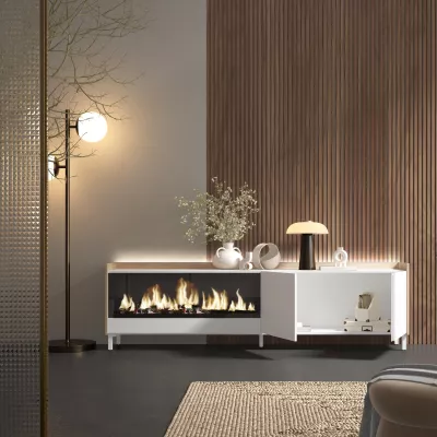 Mueble TV con chimenea eléctrica y luces LED estilo industrial