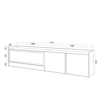 Meuble TV avec cheminée électrique, lumières LED et suspendu