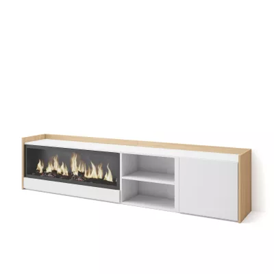 Mueble TV con chimenea eléctrica claro | Blanco y roble