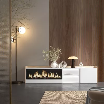 Meuble TV avec cheminée électrique et lumières LED