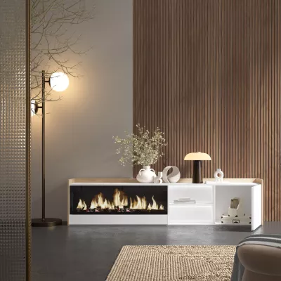 Meuble TV avec cheminée électrique et lumières LED