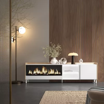 Mueble TV con chimenea eléctrica y luces LED estilo industrial