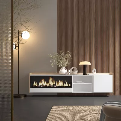 Mueble TV con chimenea eléctrica suspendido