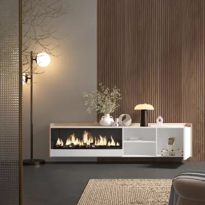 Mueble TV con chimenea eléctrica suspendido