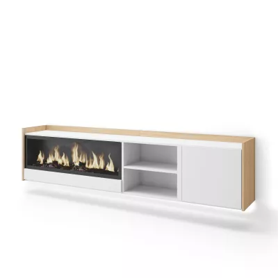 Meuble TV suspendu avec cheminée électrique et lumières LED