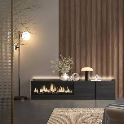 Mueble TV con chimenea eléctrica y luces LED