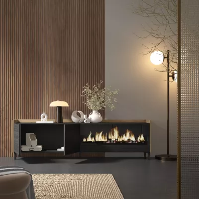 Meuble TV avec cheminée électrique style industriel