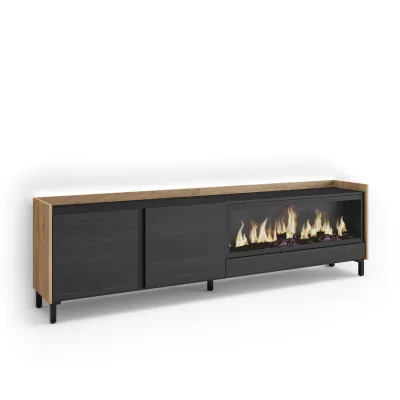 Meuble TV avec cheminée électrique et lumières LED design industriel